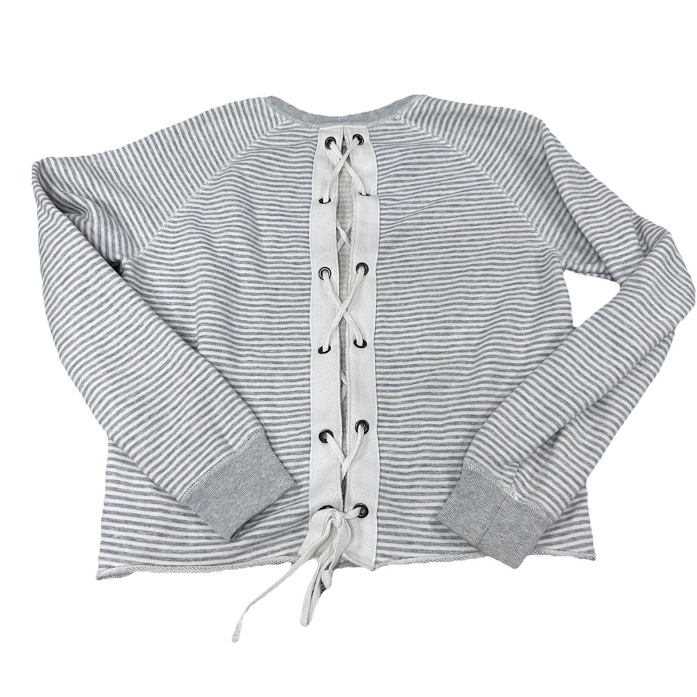 Abercrombie & Fitch Sweatshirt Womens XS Gray Striped Lace Up Back Long Sleeve